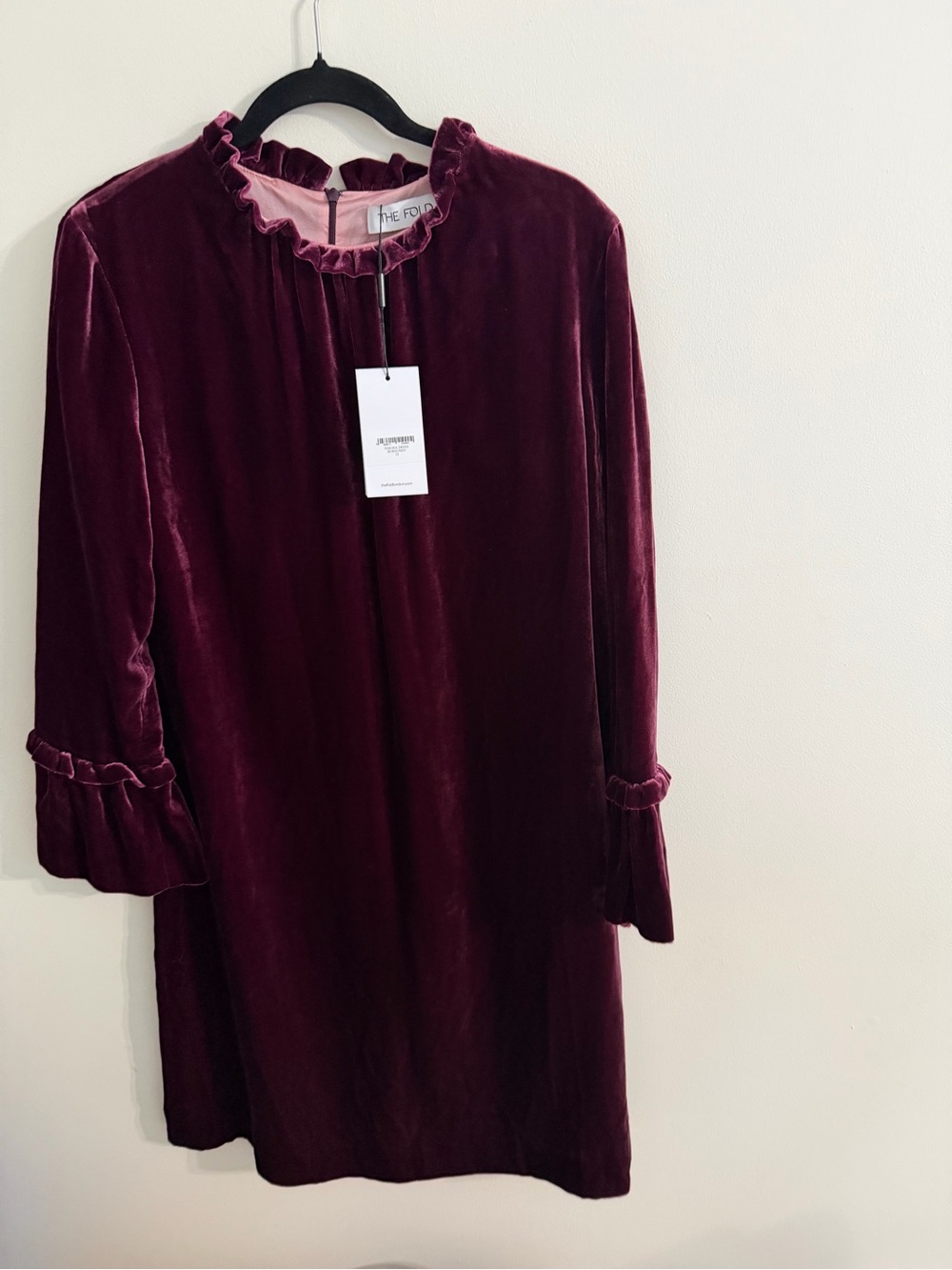 The Fold Verona Burgundy Velour Dress back zip  Bell Sleeve Size 12 New With Tag